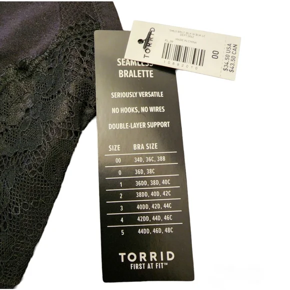 Torrid Black Seamless Racerback Bralette Size 00 NWT - Picture 2 of 7